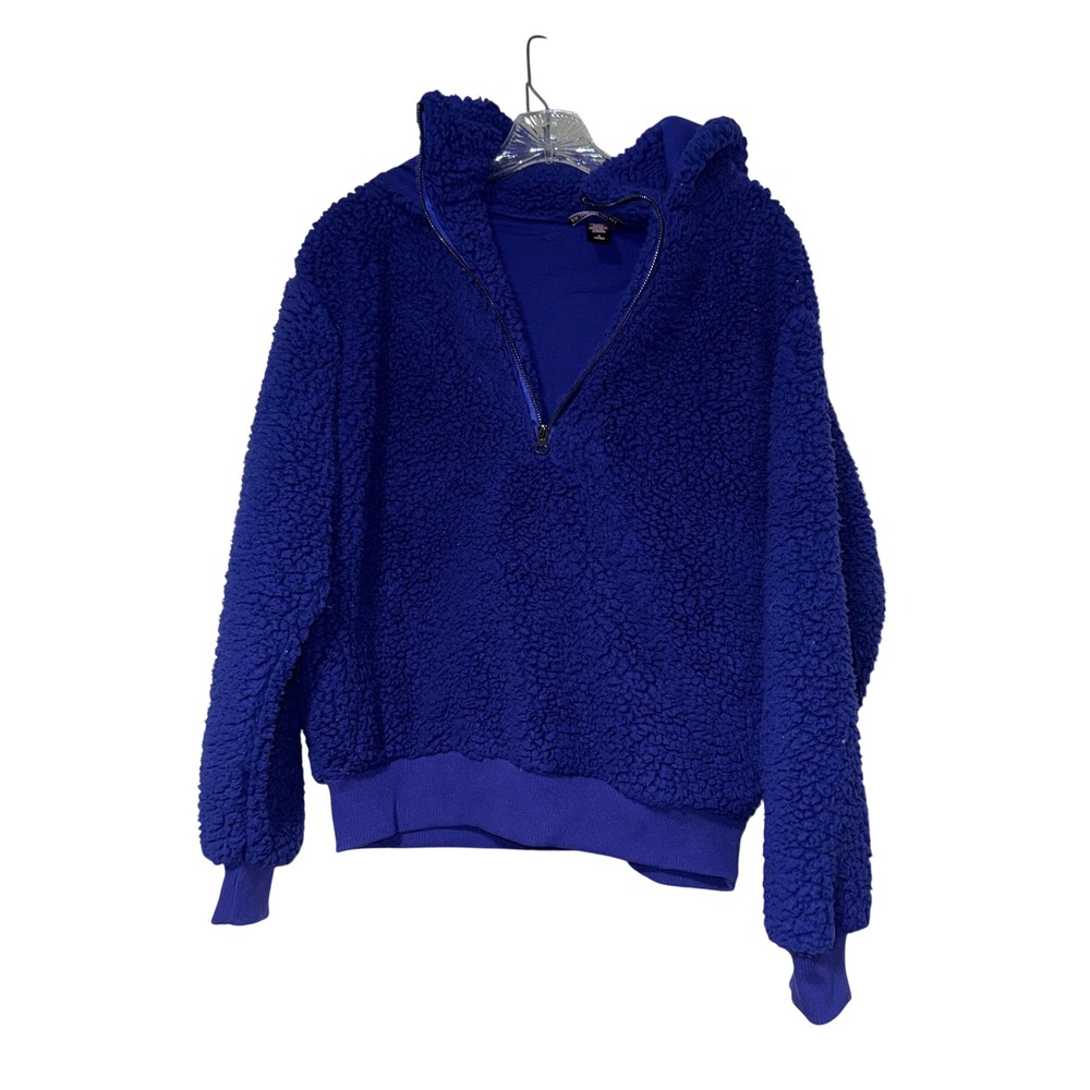 Victoria's Secret Teddy Fleece Quarter Zip Hoodie Womens Medium Blue Polyester